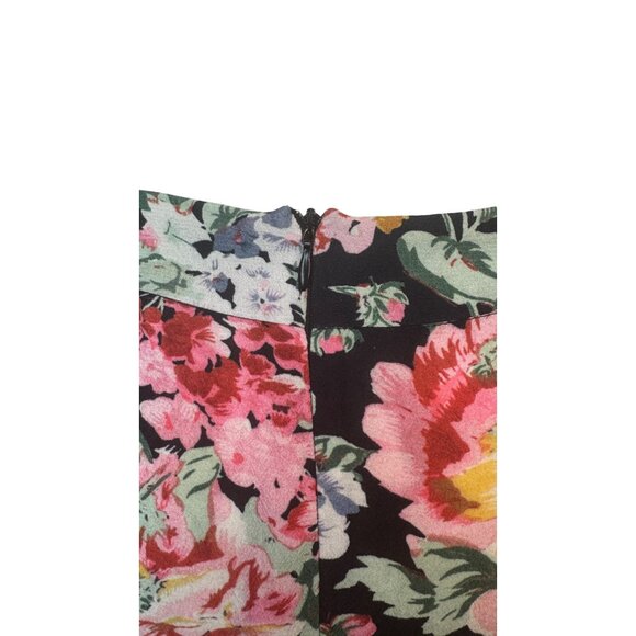 ZARA Medium Floral Skirt Black Floral Multicolor Tie At Waist - Picture 6 of 11